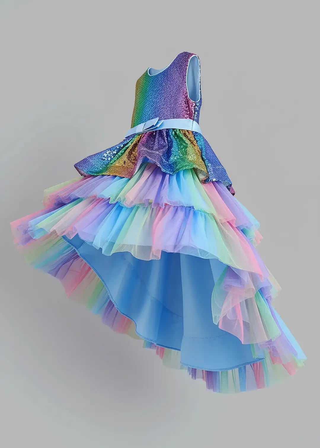 Girls Polyester and Viscose Sequin Embellished Sleeveless High-low party Dress