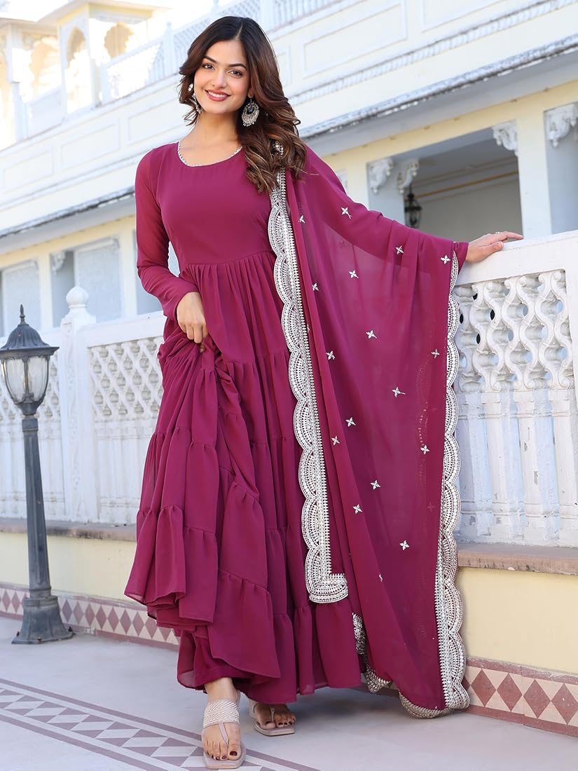Embroidered Anarkali Kurta Suit Set,
