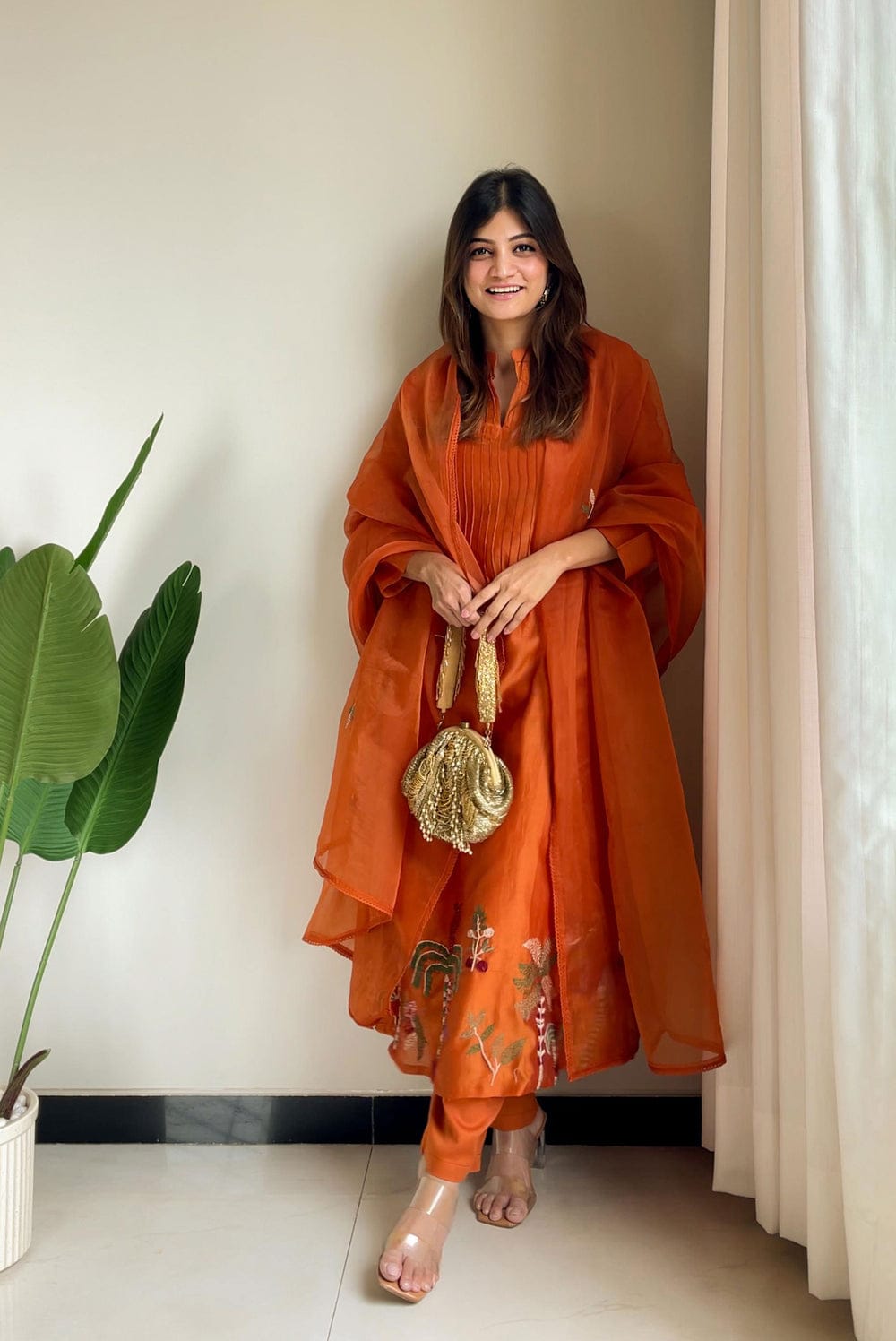 Kantha work A-line kurta set