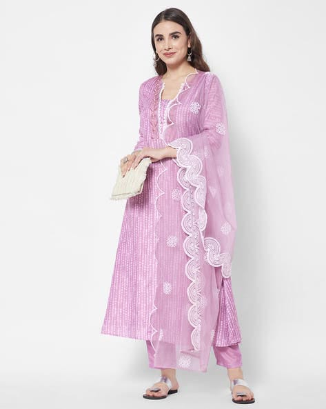 printed and embroidered kurta set
